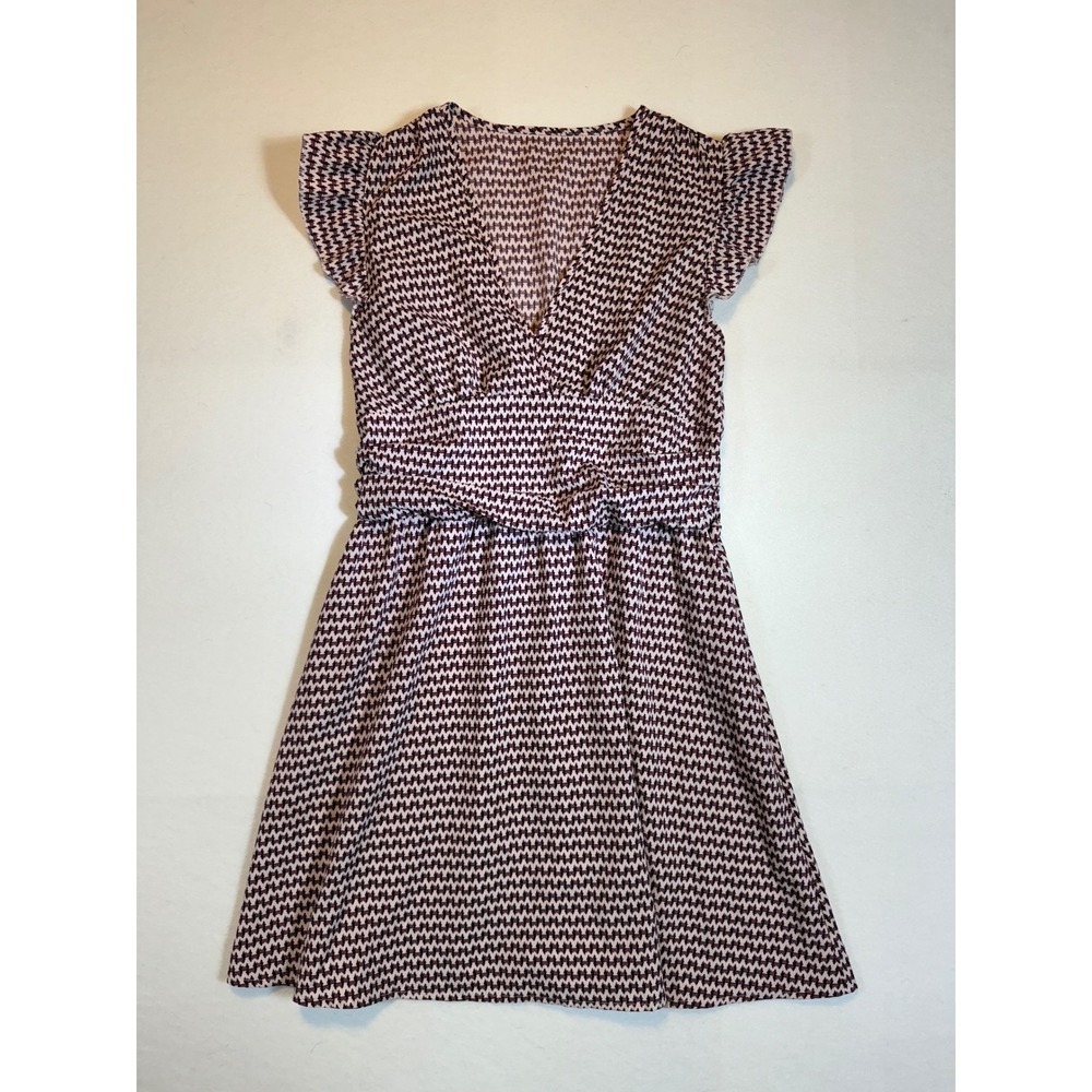 Houndstooth Print Flutter Sleeve Mini Dress Fit & Flare Casual